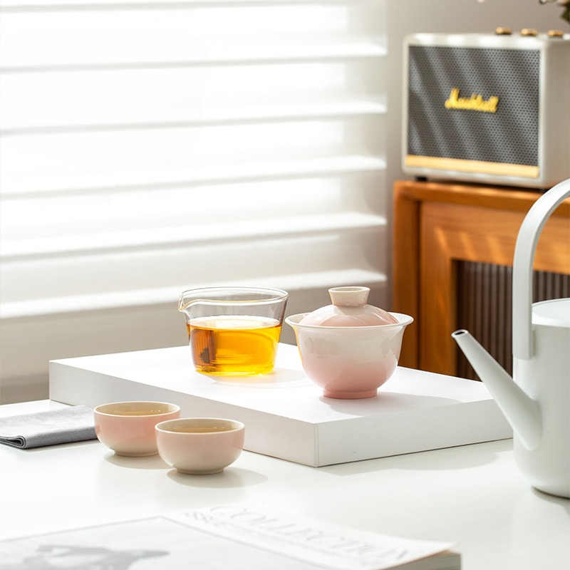 Travel Luggage Set - Gradient Ash Glaze Ceramic Tea Set