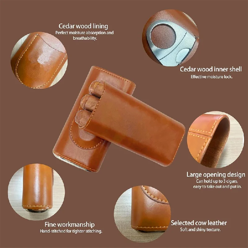 3-Finger Leather Case with Cig - Premium Cigar Case 评论和价格