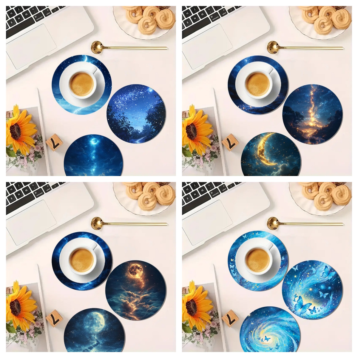 4-Piece Set of Colorful Starry - Marble Coaster Set 评论和价格