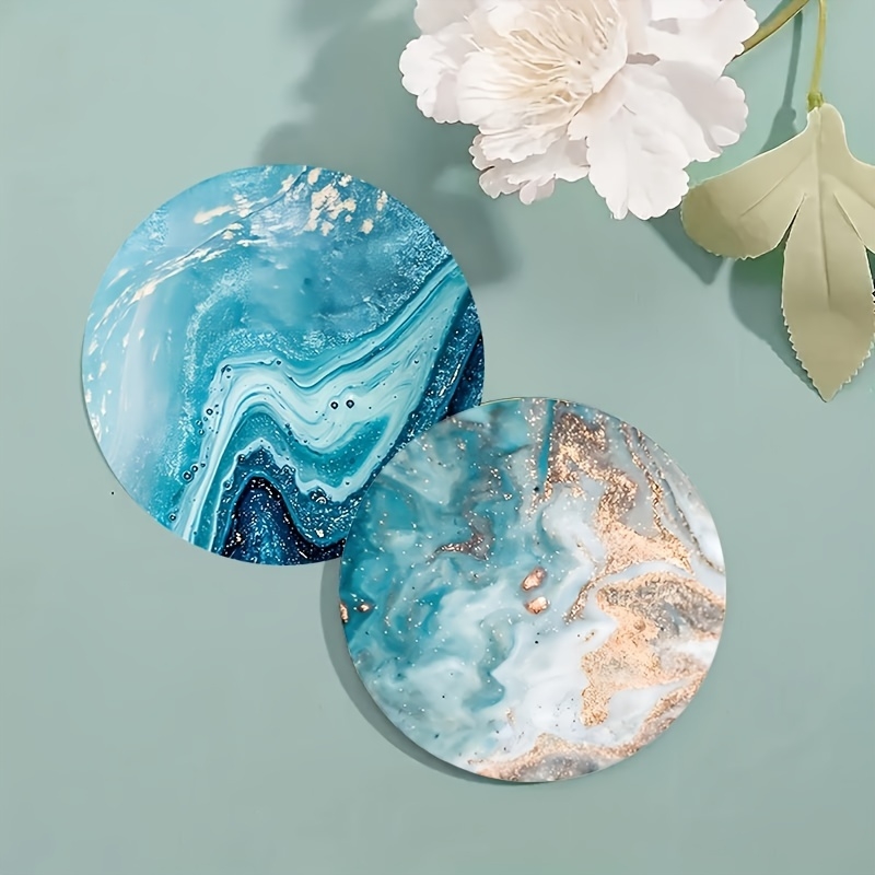 2D Flat 6pcs Blue Ocean Round  - Marble Coaster Set 评论和价格