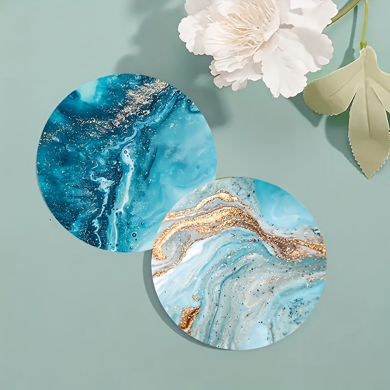 2D Flat 6pcs Blue Ocean Round  - Marble Coaster Set 评论和价格