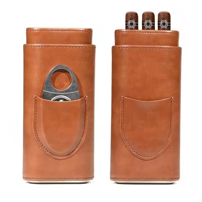 Leather Cigar Case 3 Finger Po - Premium Cigar Case 评论和价格