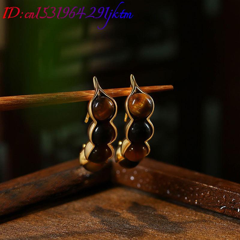 Tiger Eye Pod Earrings Gemston - Gold Plated Jewelry 评论和价格